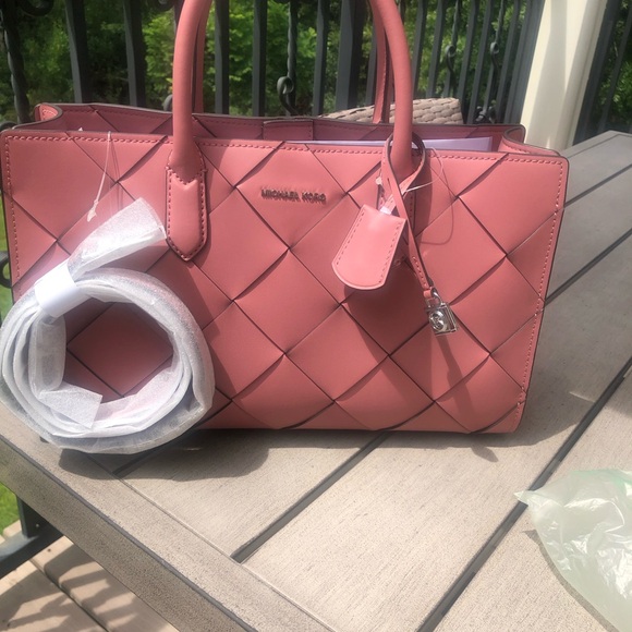 Michael Kors Pink Leather Woven Satchel NWT - Picture 1 of 15
